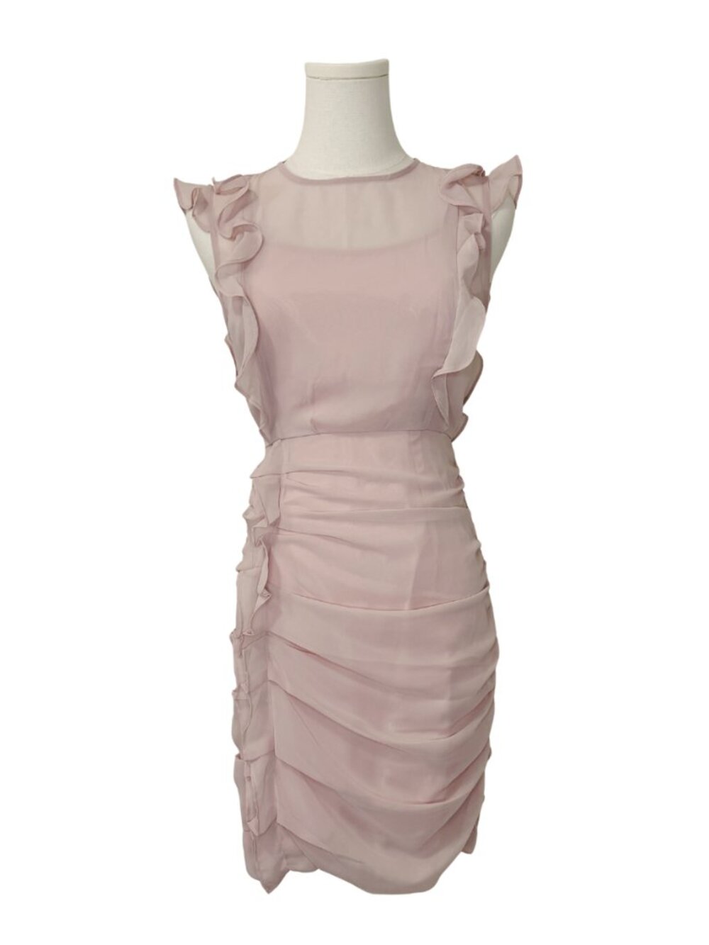Express Mini Dress Women's XXS Blush Pink Chiffon Ruched Ruffle Cocktail Party